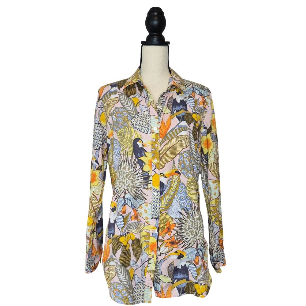 J.McLaughlin Toucan Tropical Print Button Up Long Sleeve Collared Shirt Size S